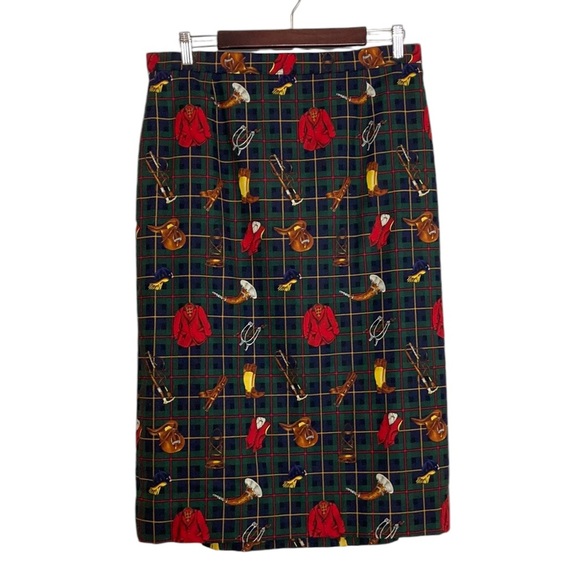 Handmade Skirt Womens Large Green Blue Plaid Straight Pencil Equestrian Preppy - Picture 2 of 12